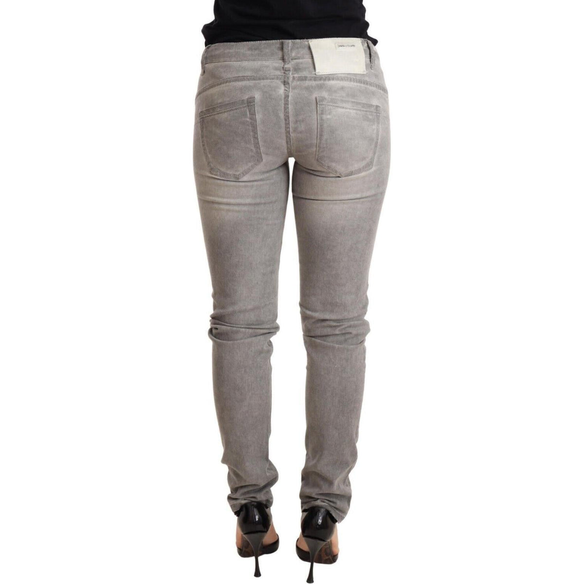 Acht Light Gray Washed Cotton Slim Fit Denim Women Trouser Jeans
