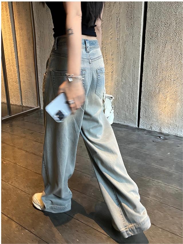 Faded Baggy Jeans with High Waistband