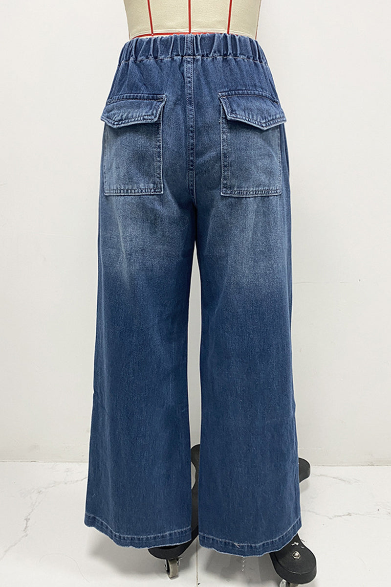 Street Patchwork Mid Waist Loose Denim Jeans