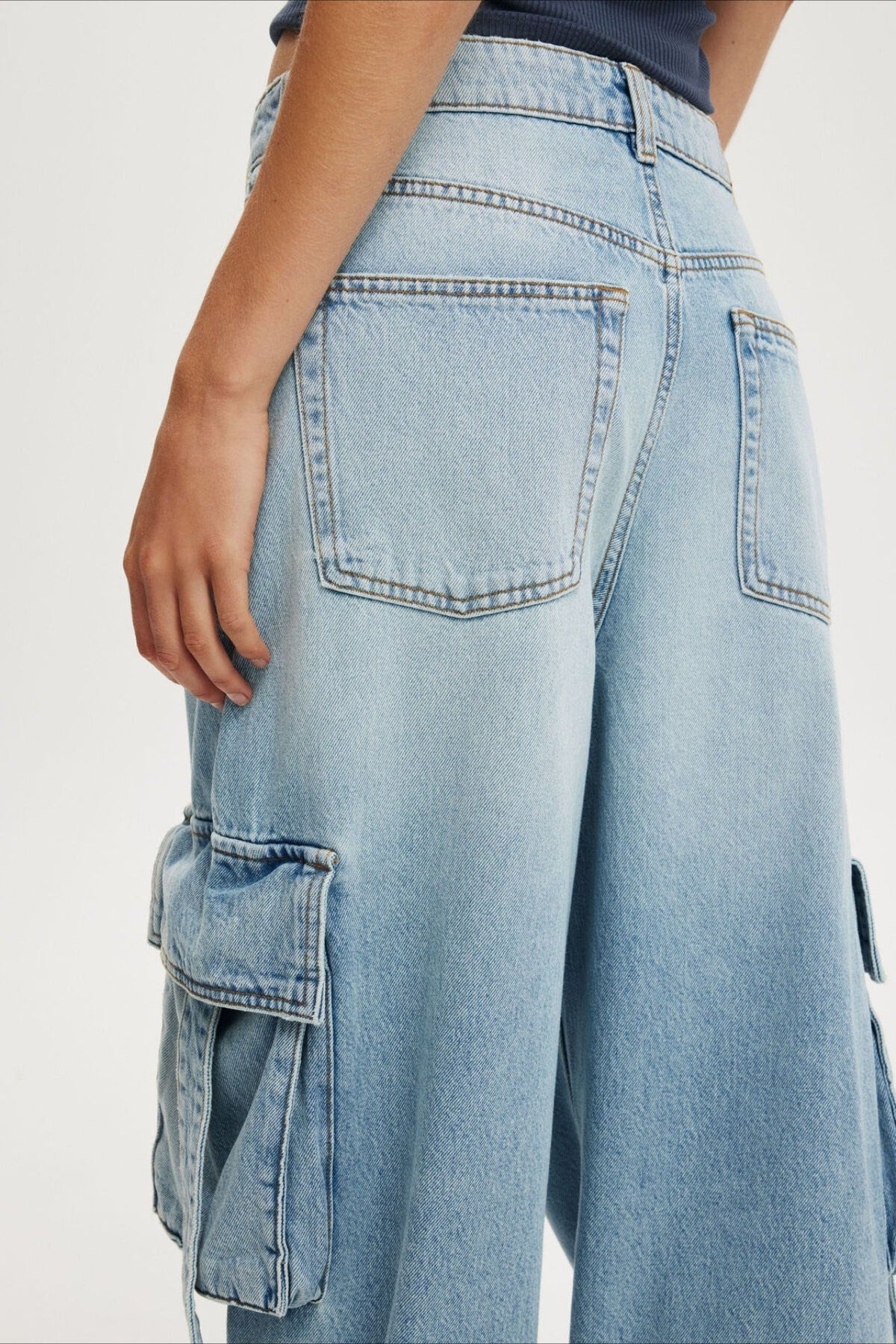 Vintage Washed Loose Wide Leg Cargo Jeans