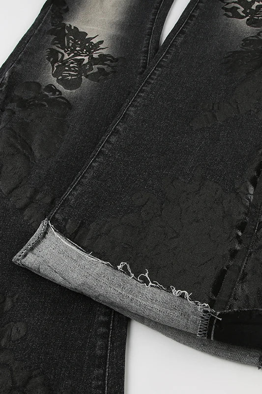 Vintage Plant Print Flared Jeans