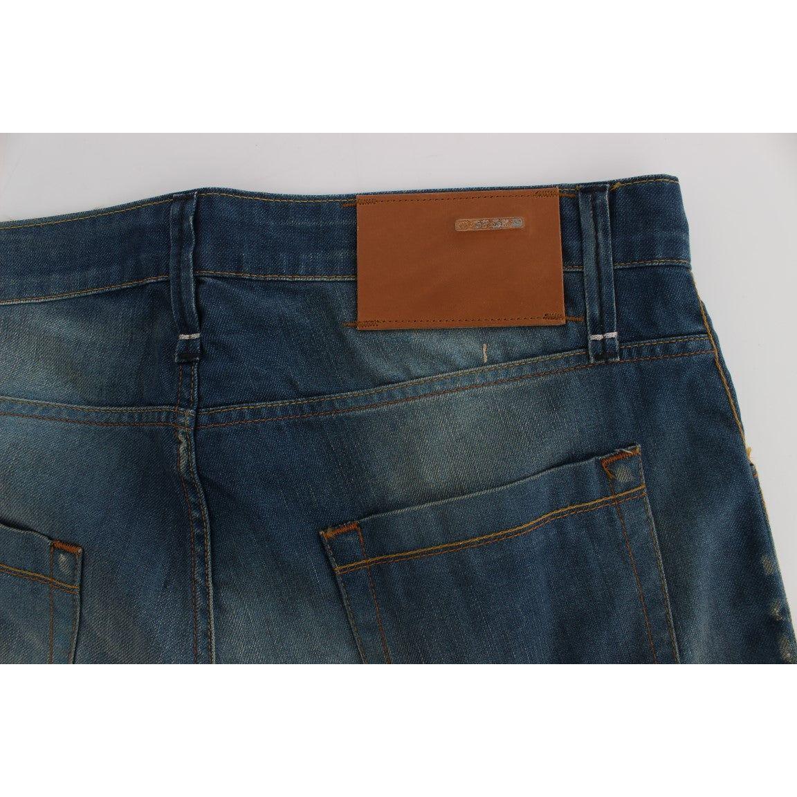 Acht Blue Wash Denim Cotton Stretch Baggy Fit Jeans