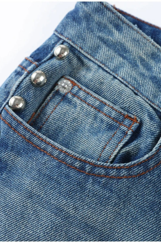 Beaded High Waist Straight Leg Jeans