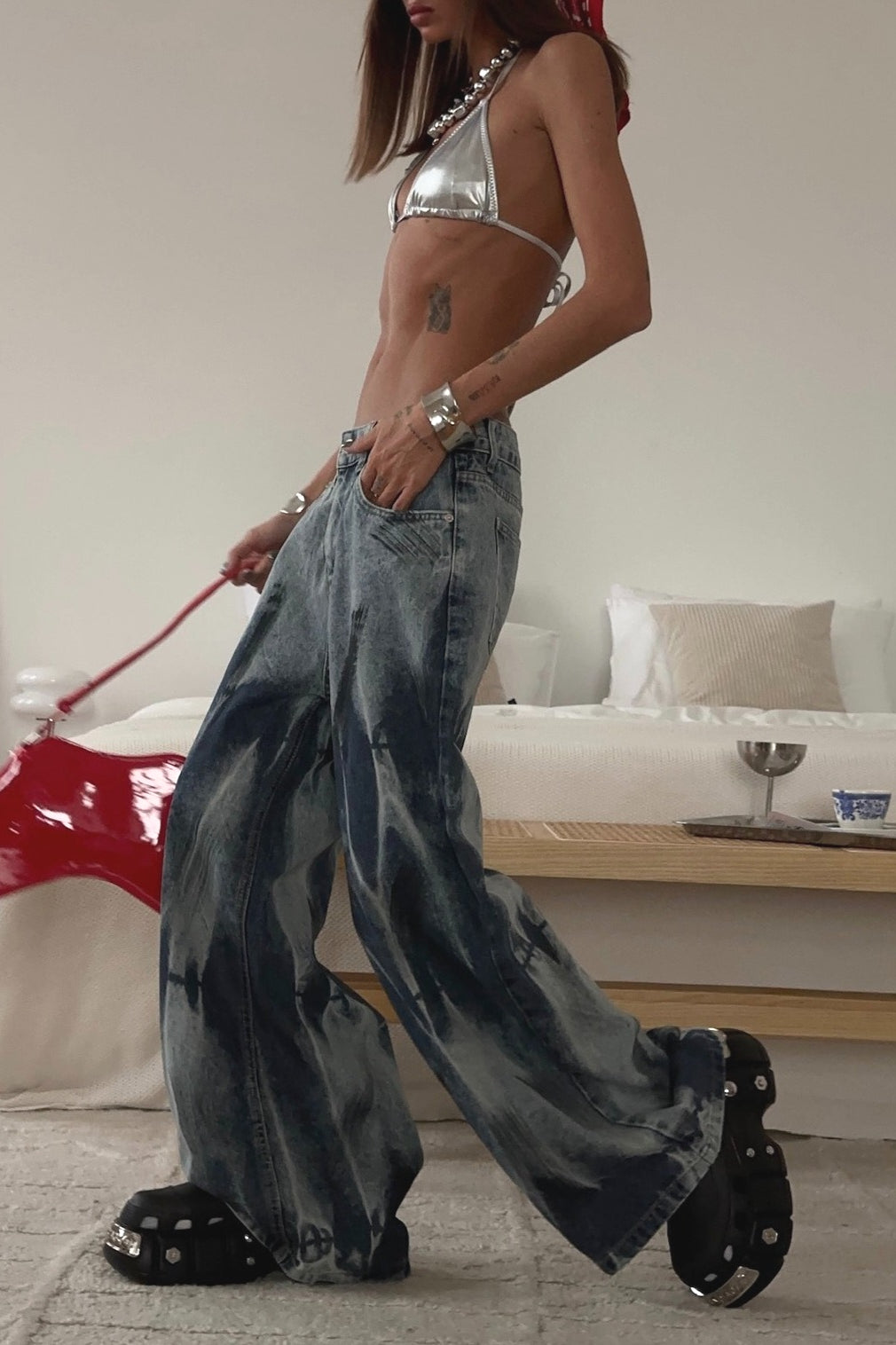 Vintage Tie-Dye High-Waist Wide-Leg Jeans