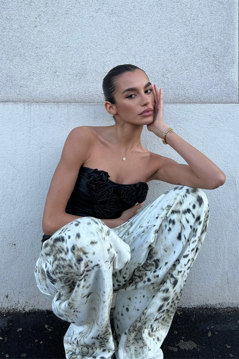 Vintage Washed Leopard Wide Leg Jeans