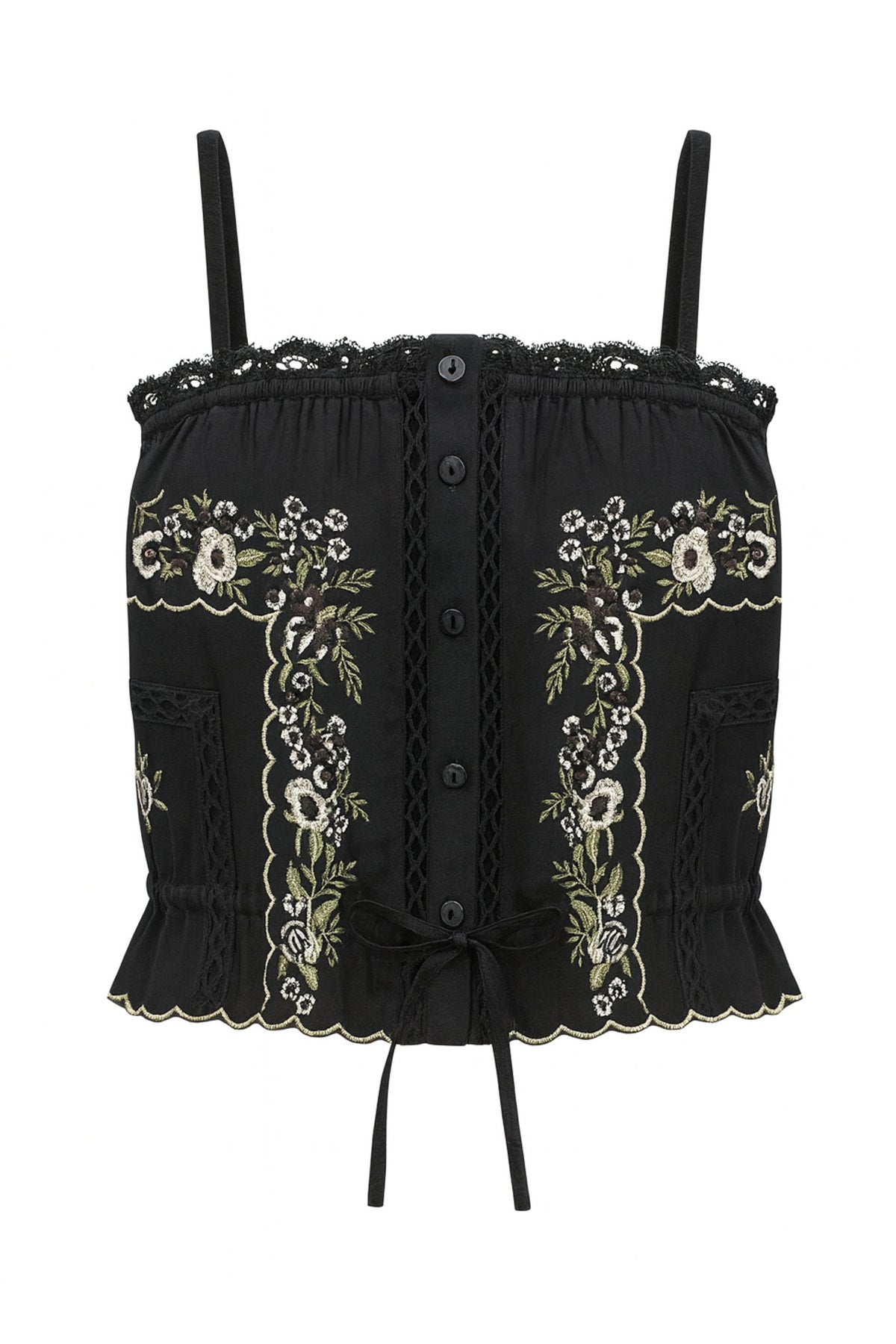 JUNIOR ALLEGRA FLORAL EMBROIDERED CAMI TOP