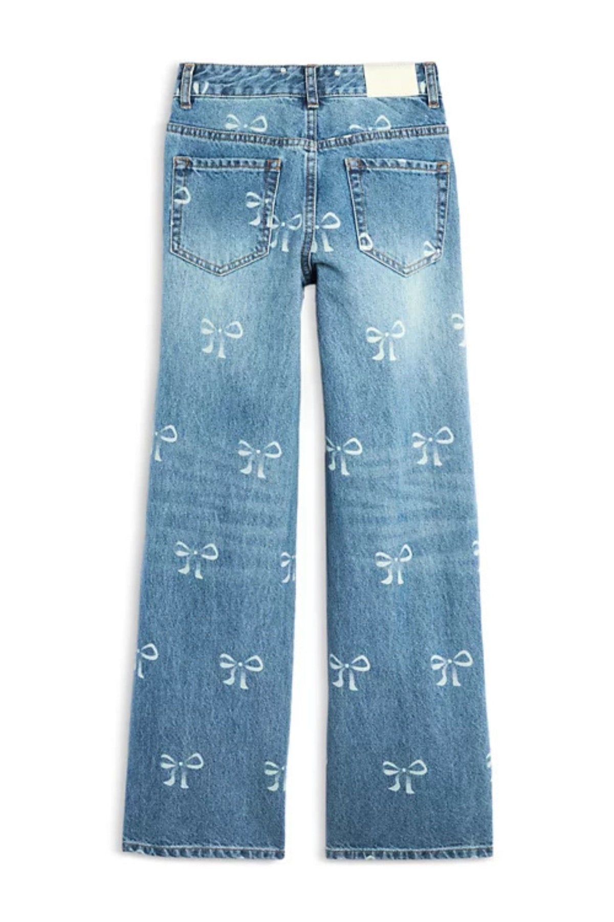 JUNIOR CHICAGO DISTRESSED BOW PRINT LOW RISE JEANS
