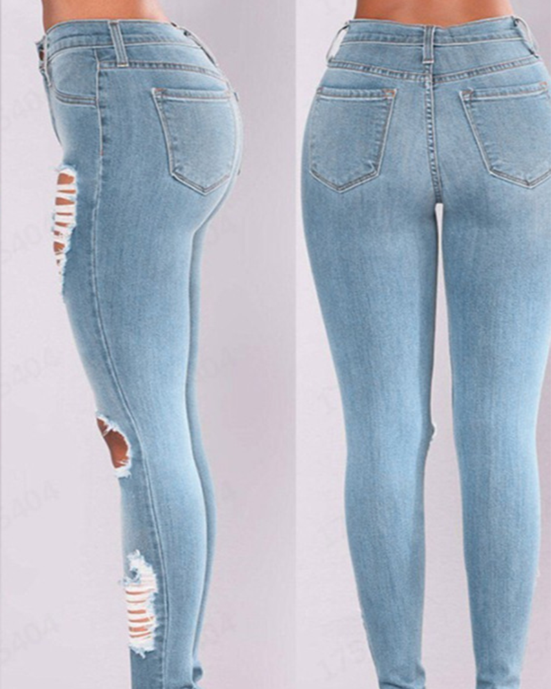 Tight Slim Hip-Lifting Broken Hole Jeans