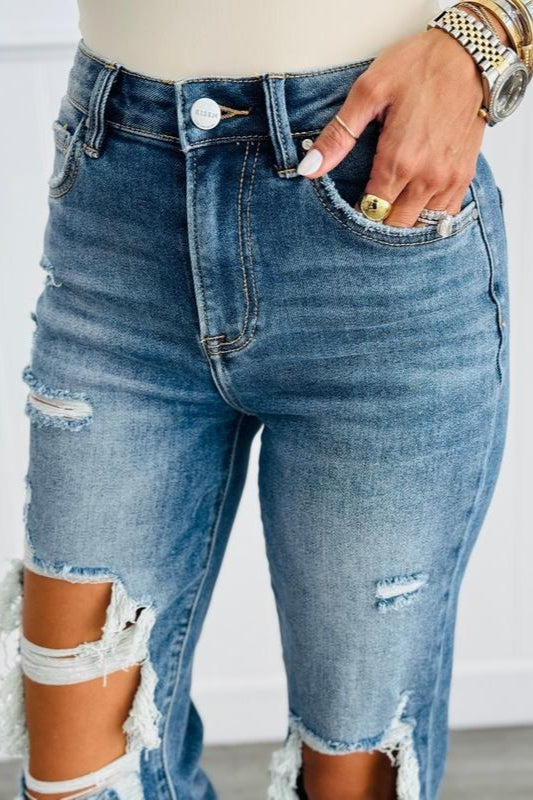 High Waist Washed Faded Distressed Skinny Jeans