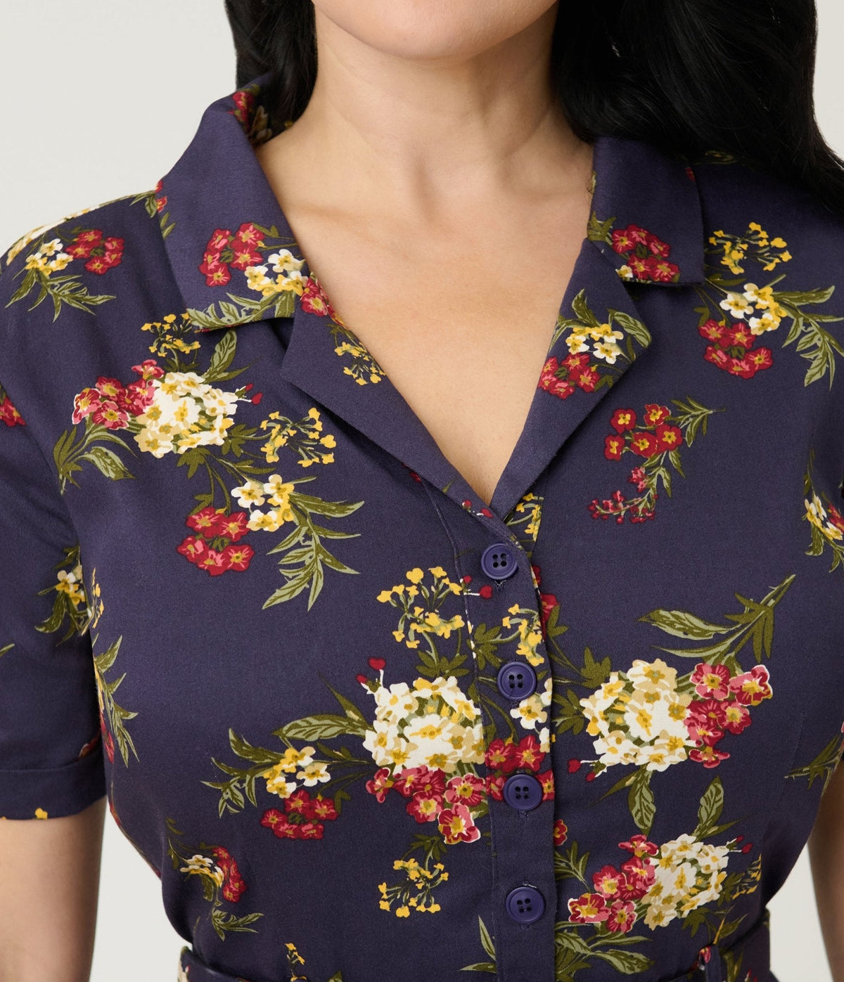 Banned Dark Blue Romantic Floral Midi Dress