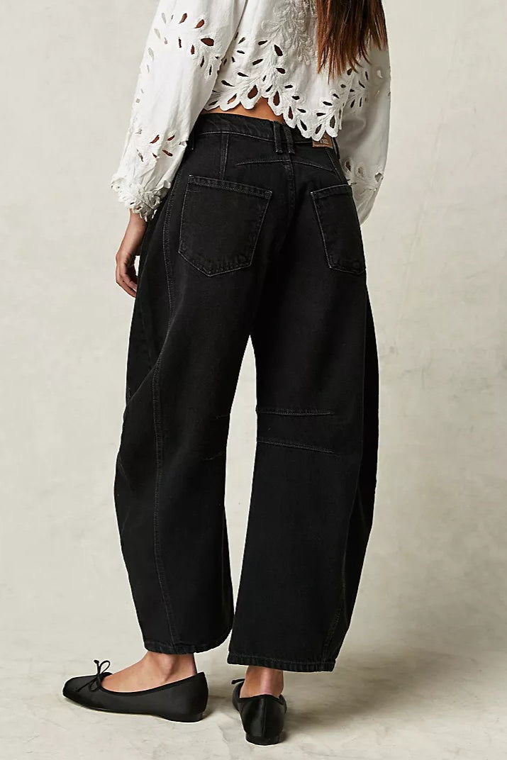 Mid Rise Washed Relaxed Wide Leg Jeans