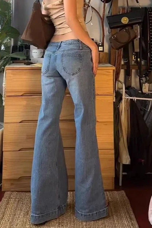 Retro Washed Low Waist Flared Jeans