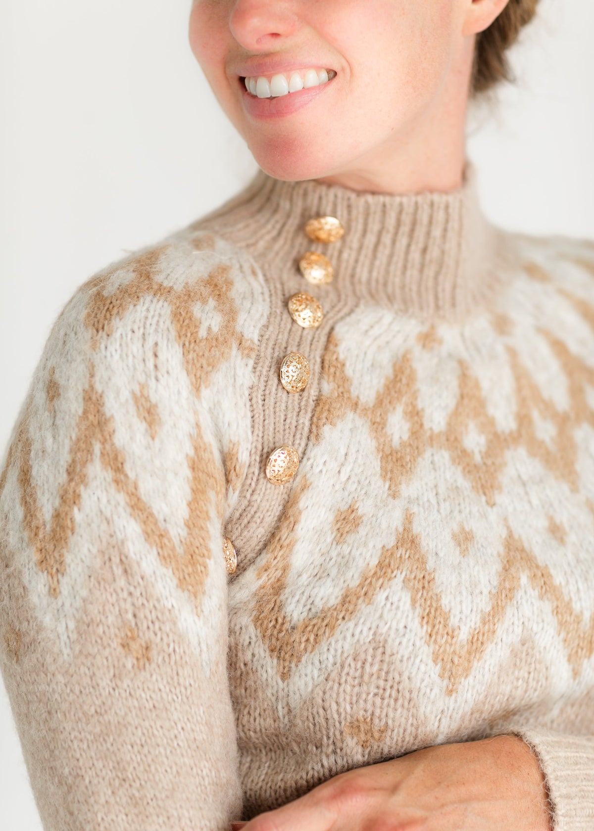 Fair Isle Knit Gold Button Sweater - FINAL SALE