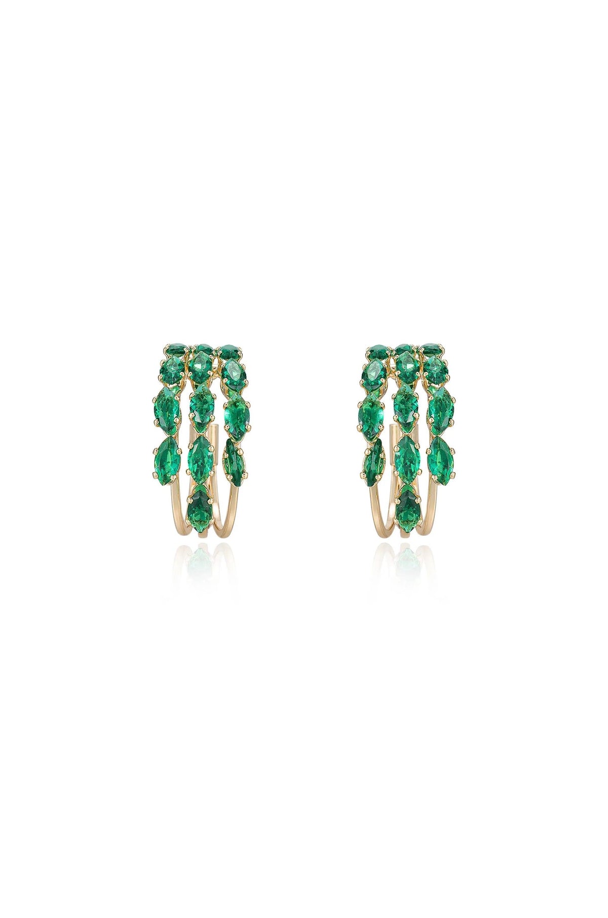 Multi-Crystal Huggie Hoop Earrings - Emerald