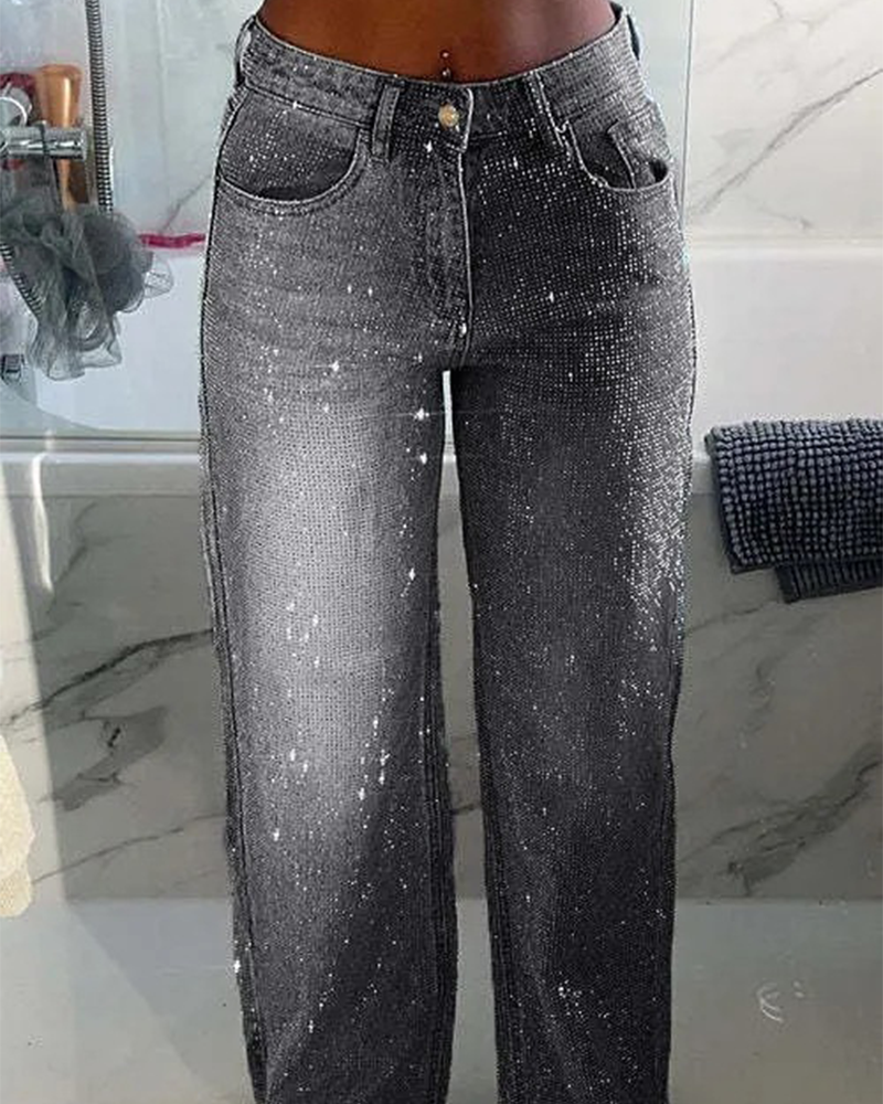 Rhinestone Baggy Jeans