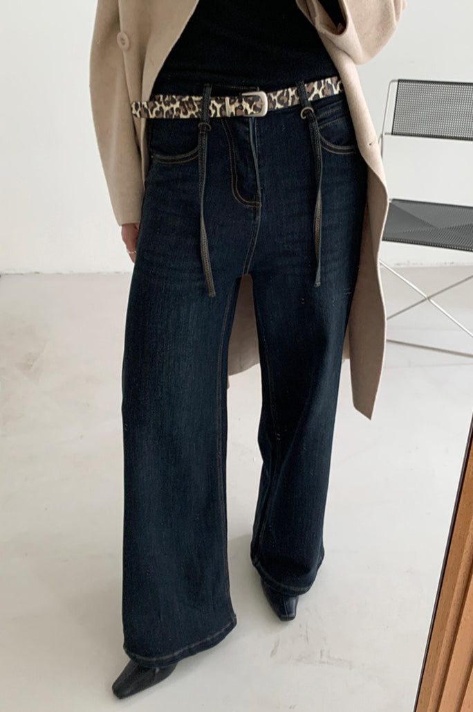 Solid Pendant Thick High Waist Straight Jeans