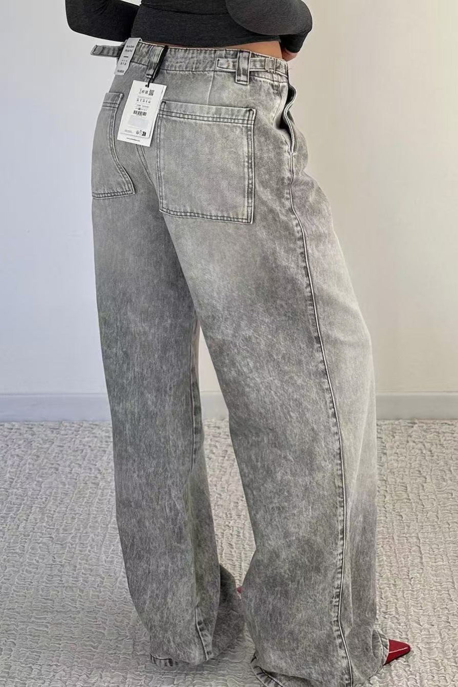 Low Rise Distressed Wide Leg Jeans