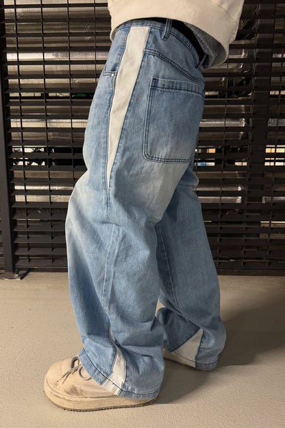 Vintage Washed Patchwork Wide Leg Trendy Jeans