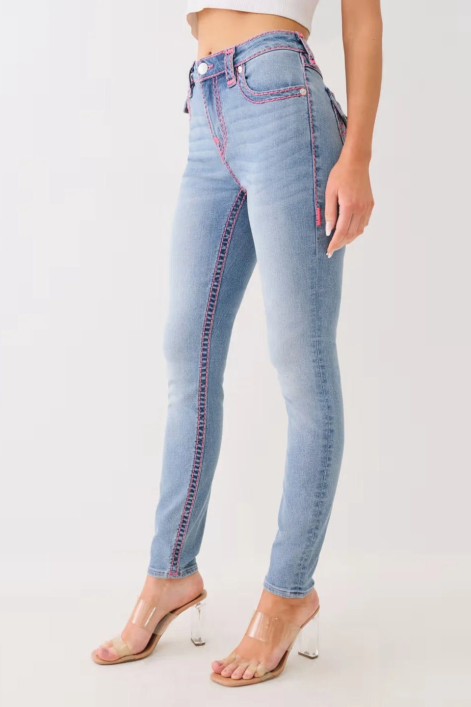 Washed Mid Rise Embroidered Jeans