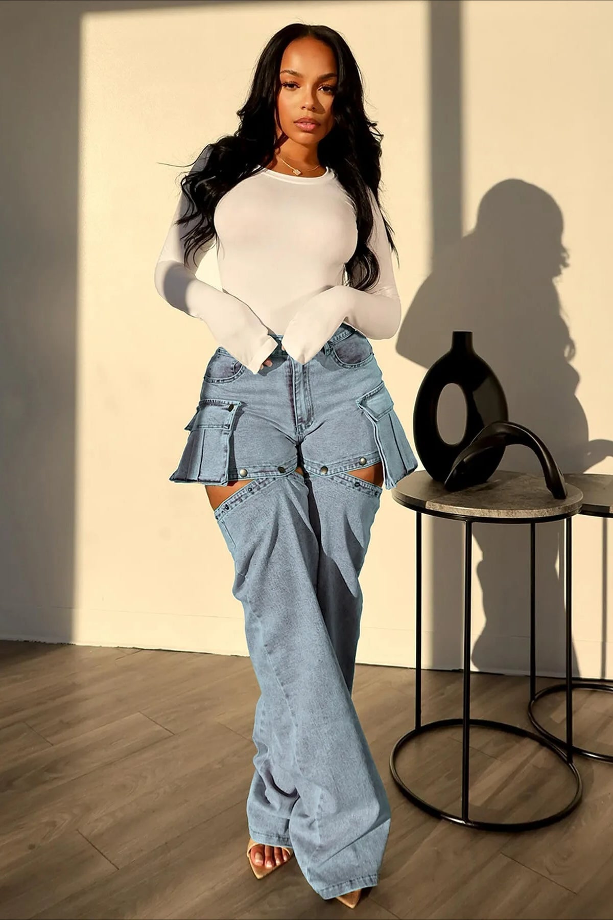 Detachable High Waist Wide Leg Jeans