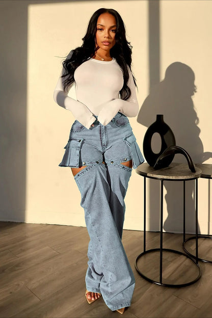 Detachable High Waist Wide Leg Jeans