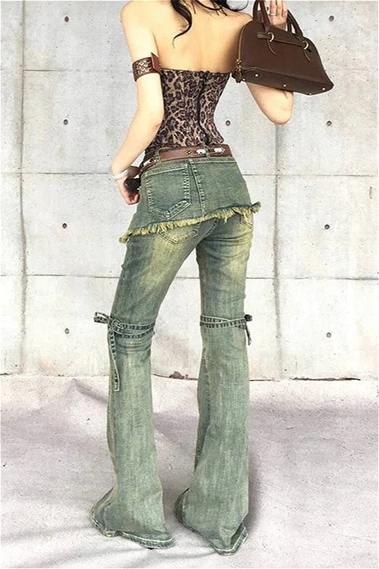Blue Baggy High Waist Cargo Jeans