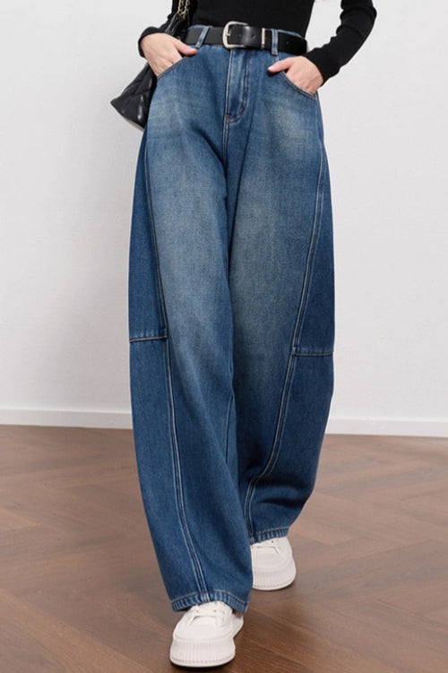 Vintage Fleece Lined Bootcut Wide Leg Loose Jeans