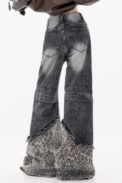 Patchwork Leopard Wide Leg Jeans