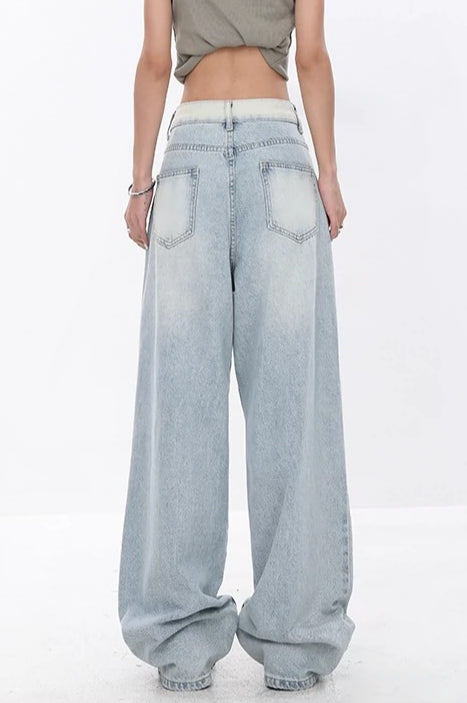 High Waist Draped Gradient Ripped Jeans