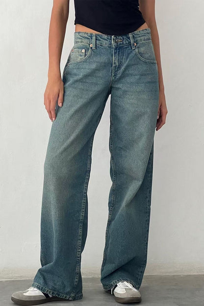 Solid Stretch Straight Leg Jeans