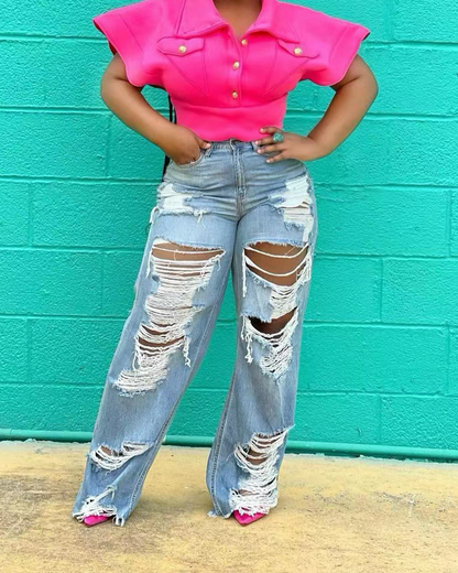Straight-Leg Ripped Jeans