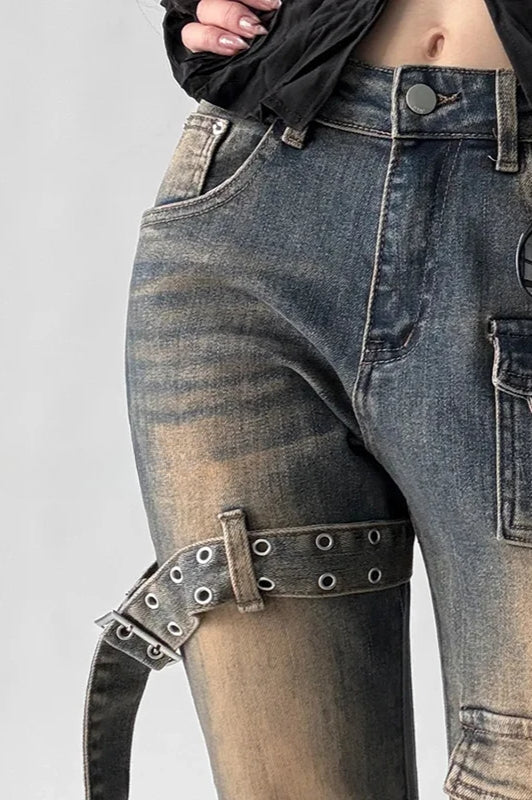 Low Waist Flare Cargo Jeans