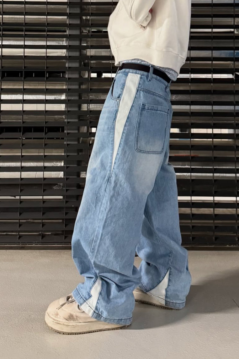 Vintage Washed Patchwork Wide Leg Trendy Jeans