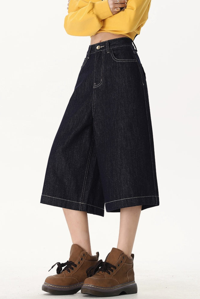 Vintage High Waist Cropped Wide Leg Jeans