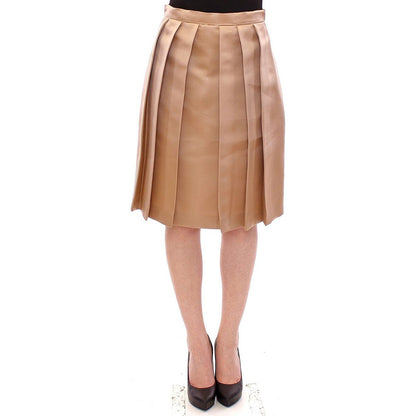 Andrea Incontri Brown Silk Solid Mini Pleated Skirt