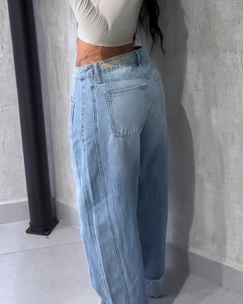 High-Waisted Loose-Fitting Jeans (Pre-Sale)