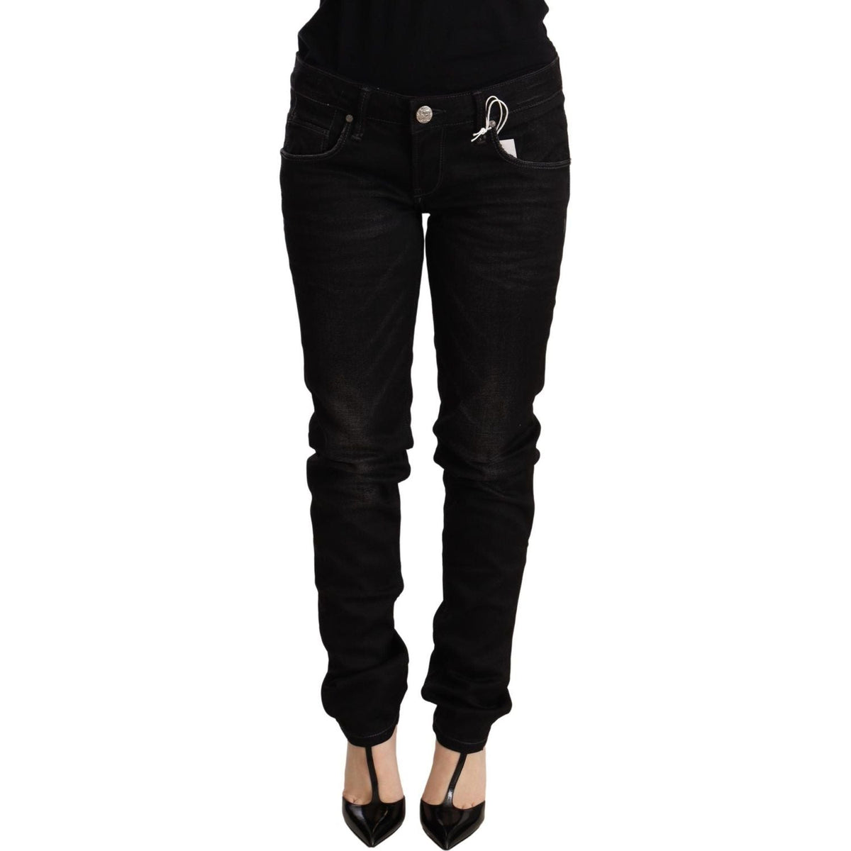 Acht Black Low Waist Skinny Denim Cotton Trouser
