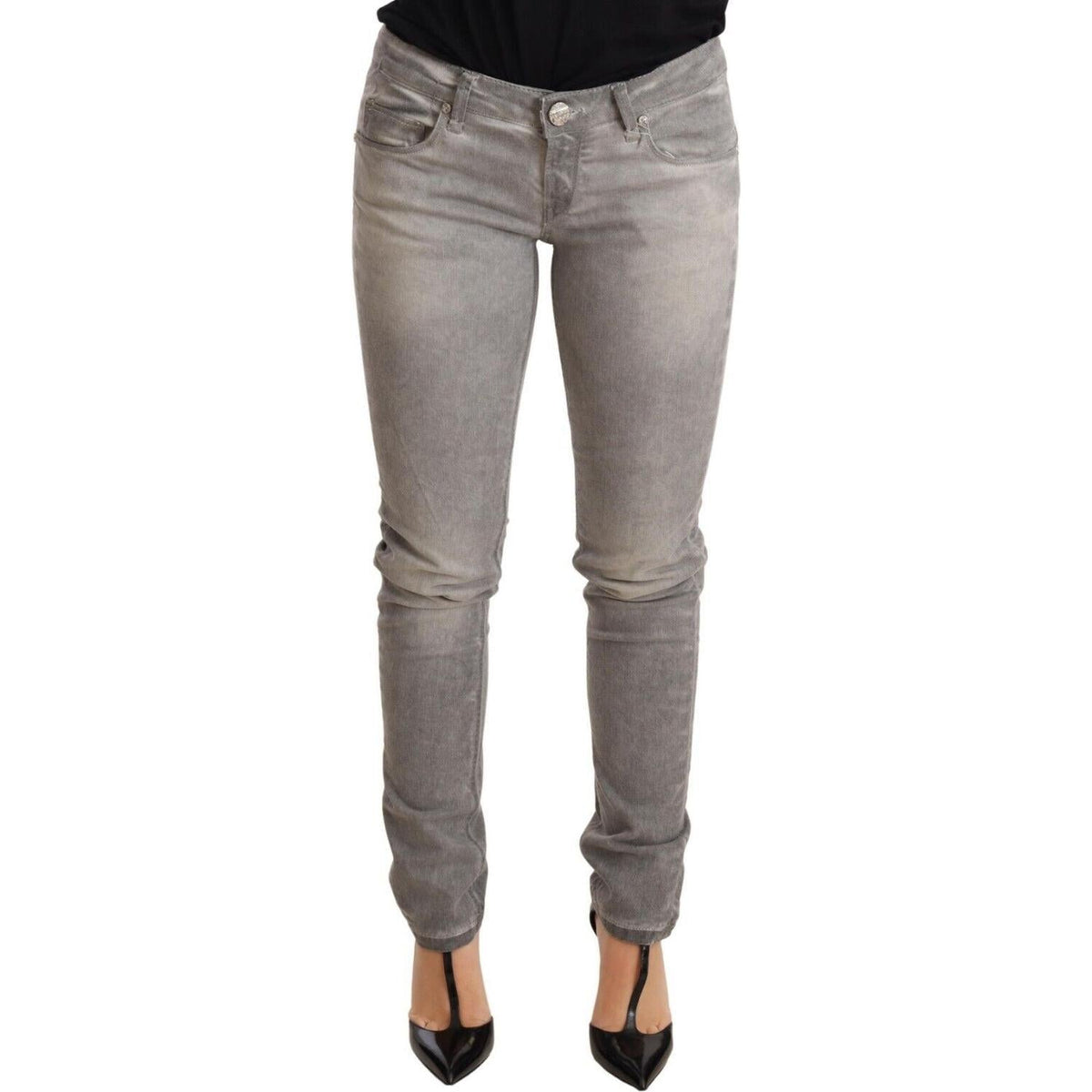 Acht Light Gray Washed Cotton Slim Fit Denim Women Trouser Jeans