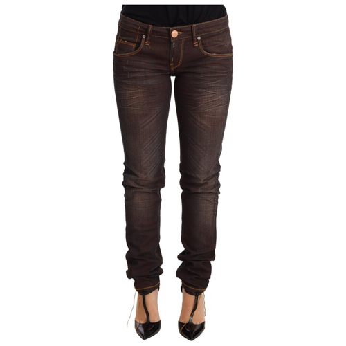 Acht Brown Washed Cotton Slim Fit Denim Low Waist Trouser Jeans