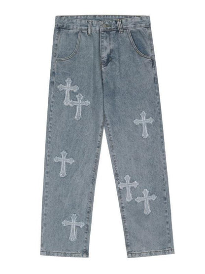 Men's Blue Vintage Jeans with Cross Patch