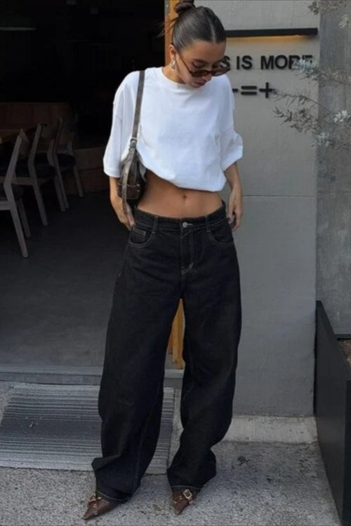 High Waist Vintage Washed Bootcut Wide Leg Jeans