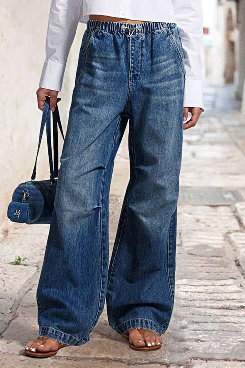 Street Patchwork Mid Waist Loose Denim Jeans