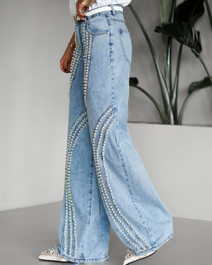 Ornament Trim Panelled Straight-Leg Jeans