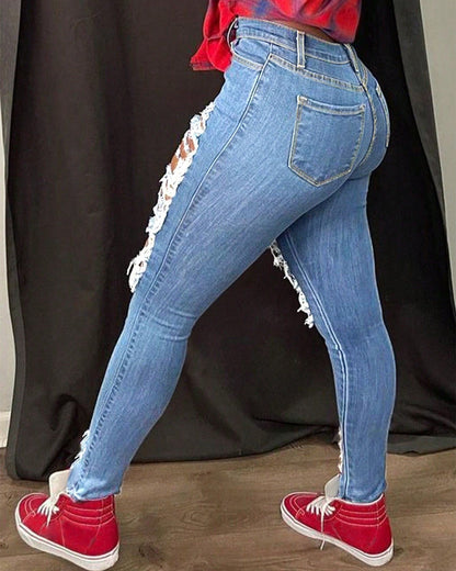 Washed Ripped Trendy Patchwork Jeans