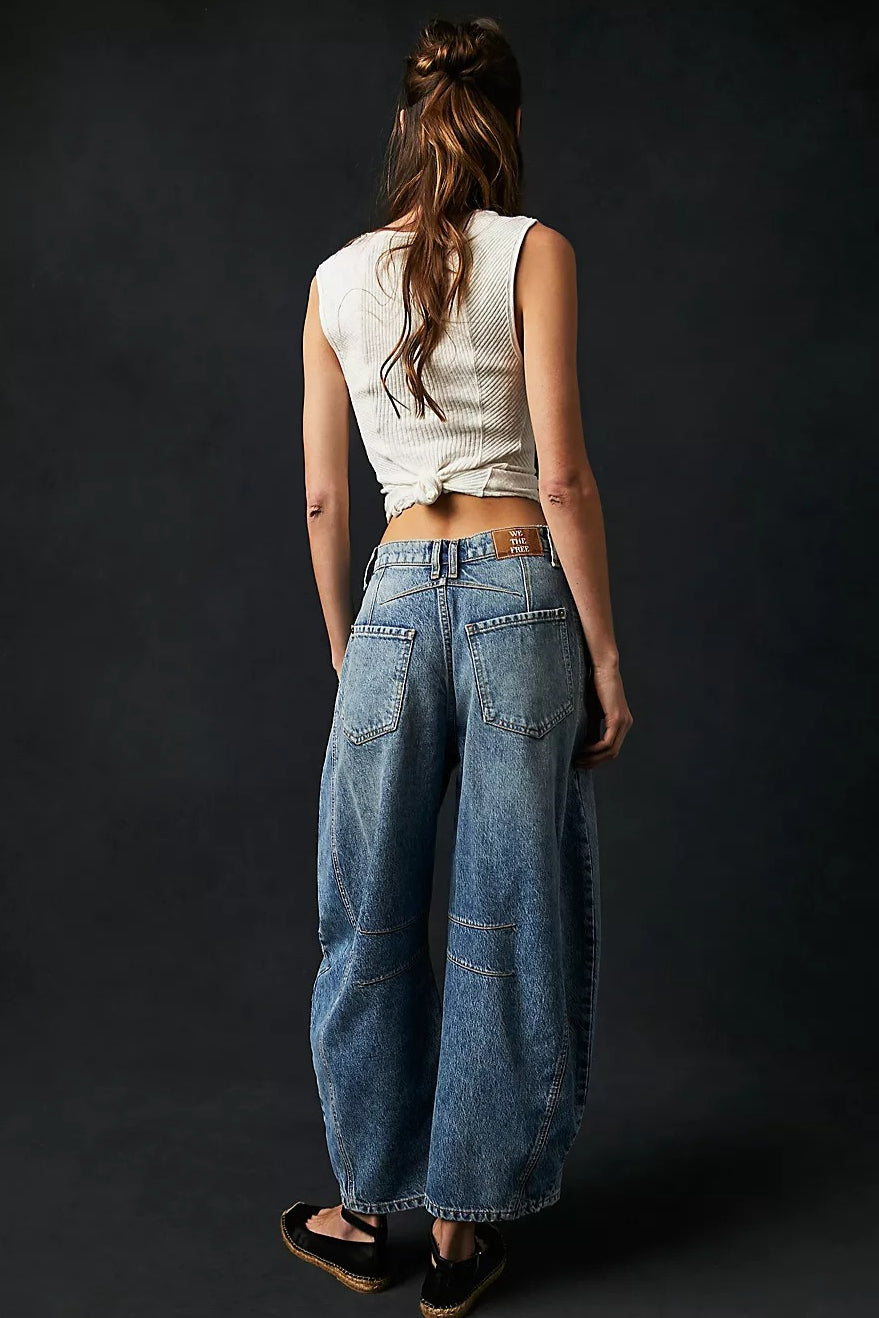 Mid Rise Washed Relaxed Wide Leg Jeans