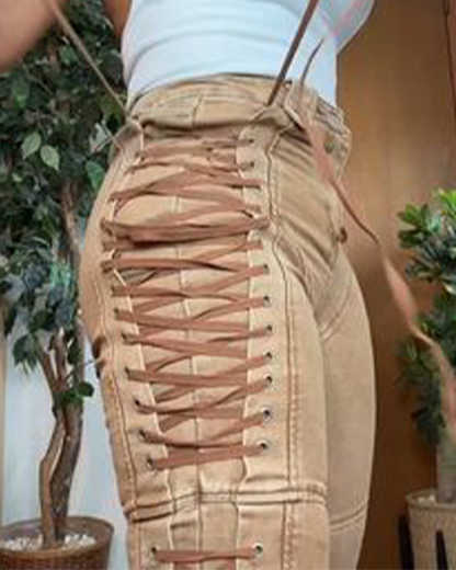High-Waisted Tie-Strap Jeans