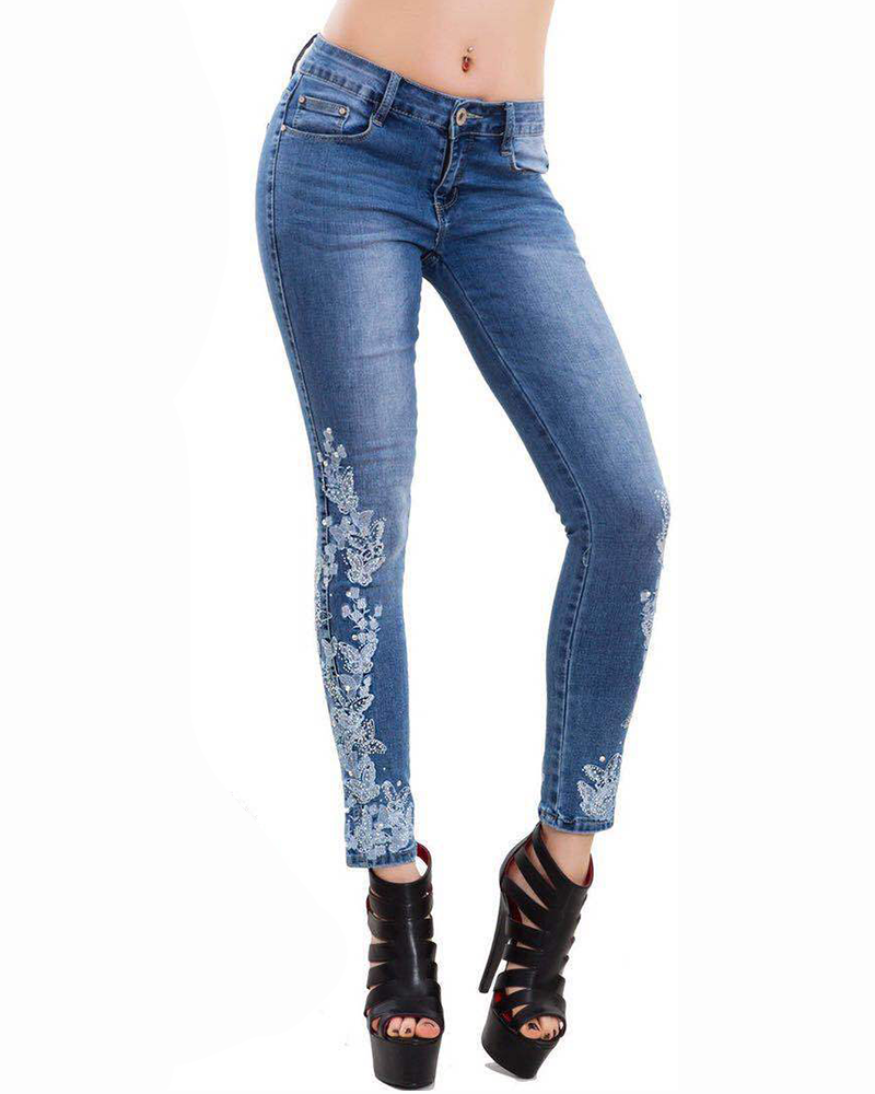 High-Rise Embroidered Jeans
