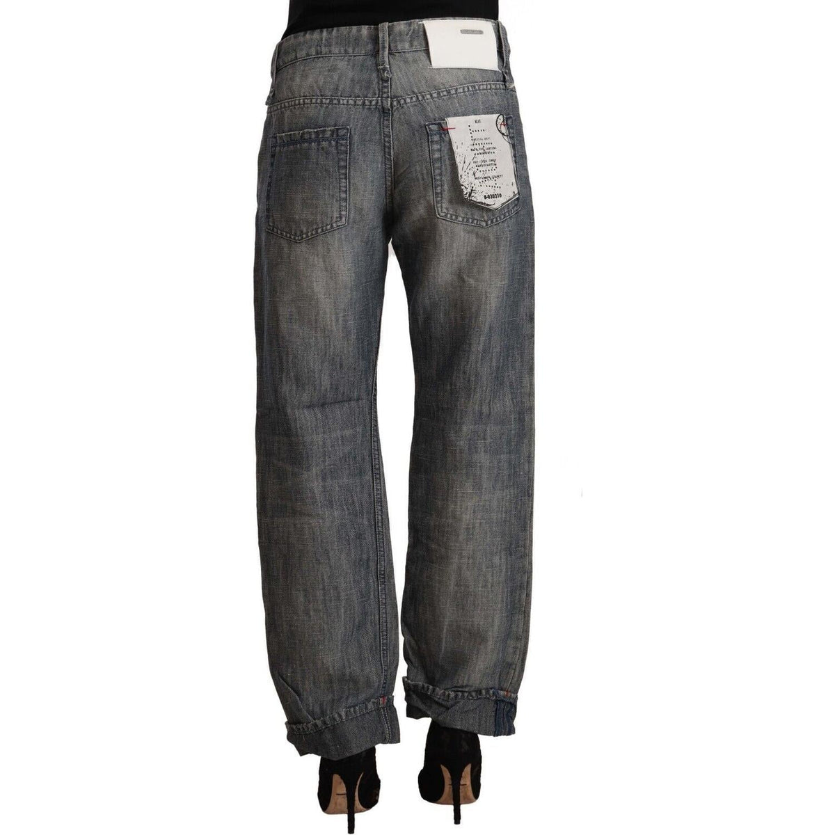 Acht Gray Washed Ramie Straight Denim Folded Hem Jeans