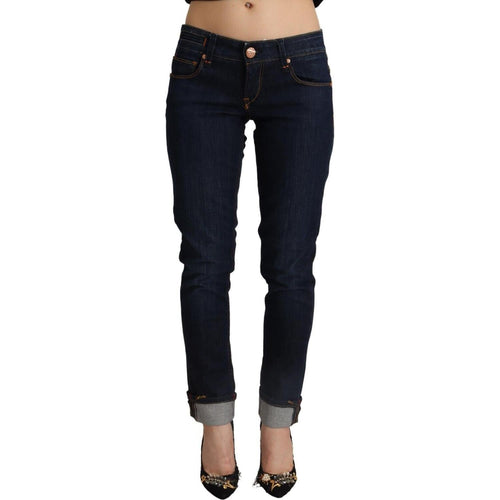 Acht Blue Cotton Low Waist Slim Fit Denim Women Trouser Jeans