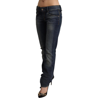 Acht Dark Blue Washed Cotton Skinny Denim Low Waist Jeans